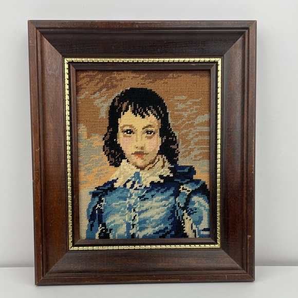VINTAGE Portrait The Blue Boy Needlepoint Art - Picture 5 of 6